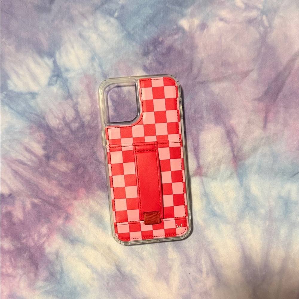 Checkered Red Card Slot Phone Case with Hand Strap